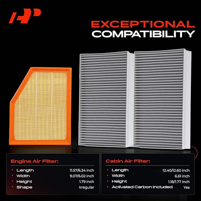 A-Premium Engine & Cabin Air Filter with Activated Carbon Compatible with BMW E60 Series 525i 2004-2007, 525xi/530xi 2006-2007, 528i 2008-2011, 528i xDrive 2009-2010, 528xi 2008, 530i 2005-2007, 545i