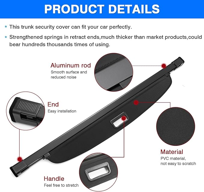 Powerty Cargo Cover for Kia EV6 2022-2025 2026 Trunk Cover Retractable Trunk Shielding Shade EV6 Accessories Cargo Luggage Cover Black