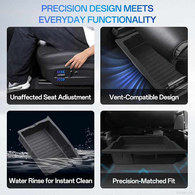 Under Seat Storage Box Organizer for Tesla Model X 2017-2024 | Hidden Underseat Organizer Bins for Tesla Model X TPE Waterproof Front and Back Under Seat Storage Tray Accessories, 2 Pack