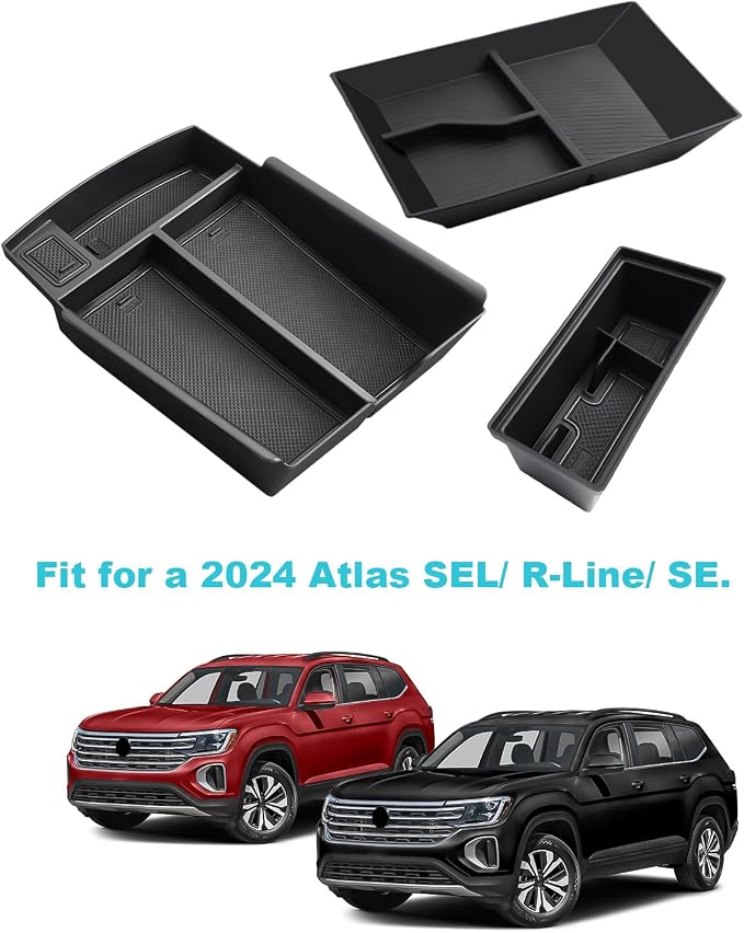 CDEFG 3PCS for 2024 2025 2026 Atlas Center Console Organizer Tray for 2024 2025 2026 Volkswagen VW Atlas (SEL/R-Line/SE)/ Atlas Cross Sport Accessories Middle Console Floor Tray Storage Box