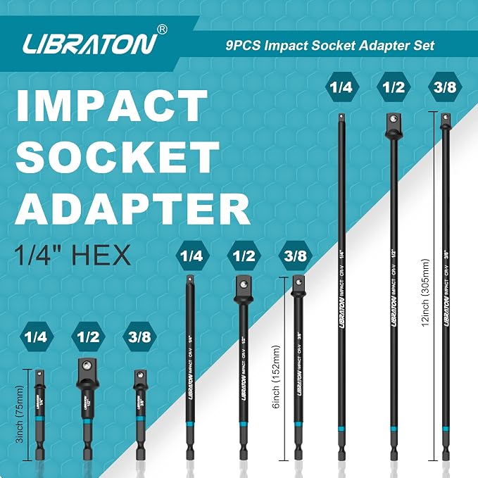 Libraton 18PCS Socket Extension Set and 9PCS Socket Adapter Set 3" 6" 12"