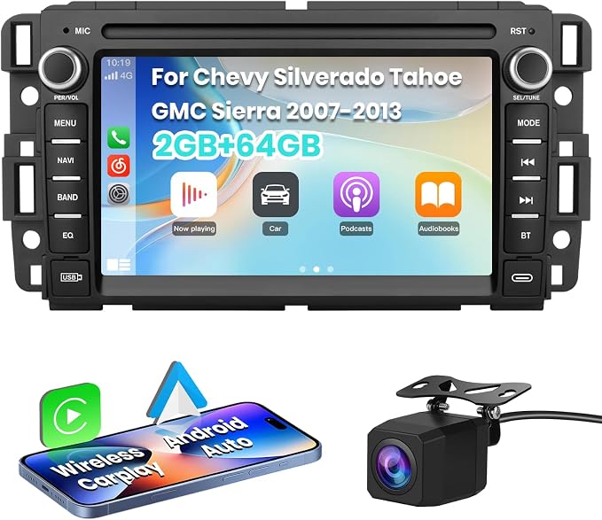 AWESAFE 4 Core 64GB Car Stereo for Chevy Silverado Tahoe GMC Sierra Yukon 2007-2013, Android 13 Touch Screen Silverado Radio Support Wireless CarPlay Android Auto GPS WiFi SWC - with Backup Camera