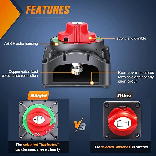 Nilight Battery Switch 1-2-Both-Off 12V 24V 48V 600A High Current Heavy Duty Battery Power Cut Master Switch Disconnect Isolator for Truck Vehicle Trailer RV Marine Boat Yacht