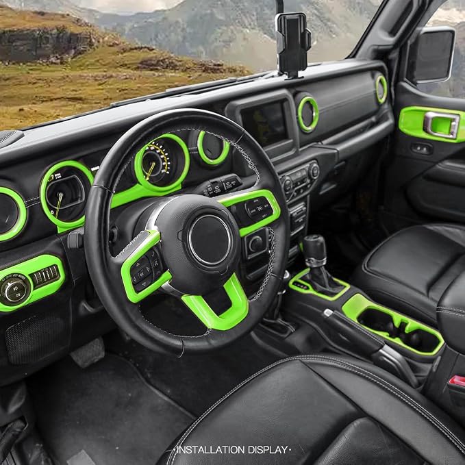 Barong for Jeep Wrangler JL JLU Gladiator JT 2018-2023 Accessories Interior Decoration Steering Wheel Gear Cup Holder Door Panel AC Air Vent Reading Light Cover 23PCS Full Set (Green)