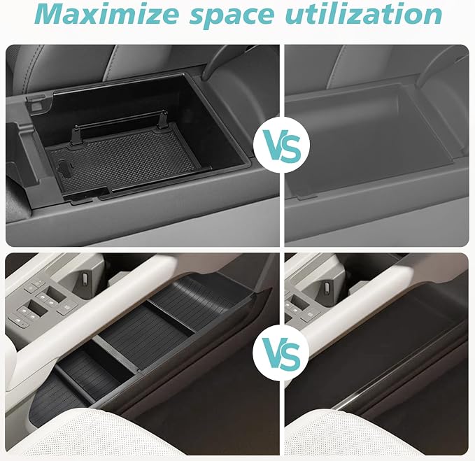 BestEvMod for Ioniq6 Armrest Storage Box and Lower Center Console Organizer Tray 2PCS with Rubber Black Trim Compatible with Hyundai Ioniq 6 SE SEL Limited 2026 2025 2024 2023 Accessories (2PCS)