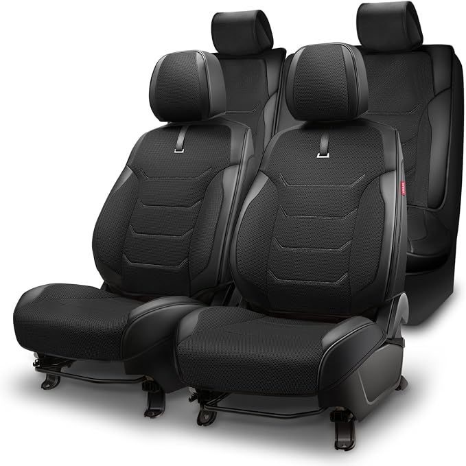 Sport Series Leatherette Full Set Seat Covers Universal for Cars Trucks SUV, Black, CA-SC-Sport-Full-BK
