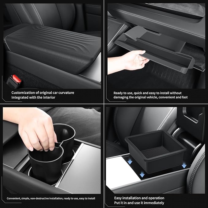 LUCKEASY 8PCS Organizer for Tesla Model Y Juniper 2026 2025 (Not Fit Standard) Cup Holder | Armrest Box & Armrest Cover | Glove Box | Center Pad | Wireless Charging Pad | Center Upper & Lower Tray