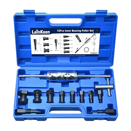 LainKeen 12pcs Blind Hole Collet Bearing Puller Set Internal Extractor Puller Kit with Slide Hammer and Expandable Collets 8-32MM Pilot Inner Removal Tool for Automotive and Motorcycle Wheel Bearings