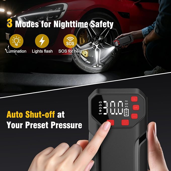 Car Battery Jump Starter with Tire Inflator Portable Air Compressor