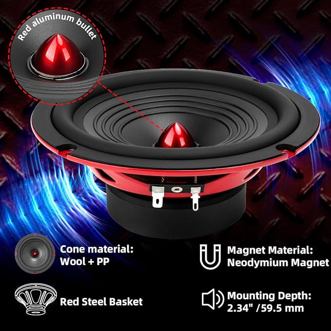 2026 Upgrade 6.5" Car Speakers 800W Peak Power - High-Performance Cone Woofers Bullet Head Design for Clear Bass & Stereo Sound - Suitable for Cars, Trucks, SUV, Home Theater, DIY(2-Pack)