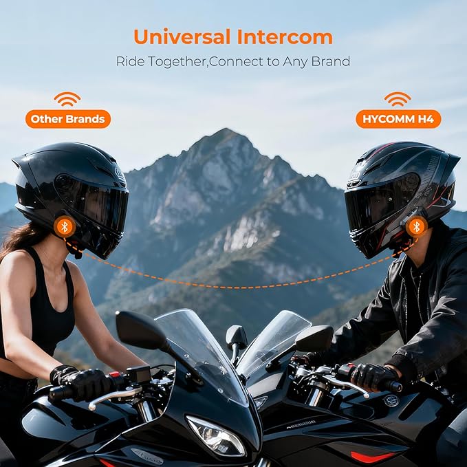 H4 Helmet Intercom, 4-Rider 1.2 Miles Motorcycle Bluetooth Headset, Audio Multitasking, 1000mAh 35H Talk Time, Noise Cancelling, IP67 Waterproof, HD Speakers (1 Pack)