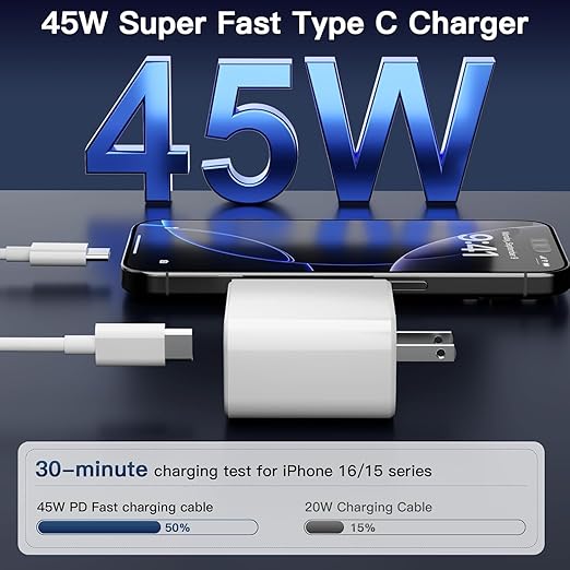 Type C Charger Fast Charging, 2Pack [6FT] Long USB C Cable with 45W Phone Super Fast Charger Block Compatible with Samsung Galaxy S26 Ultra/S26/S26+/S25/S24/S23/S22/S21+/iPhone 17/16/15