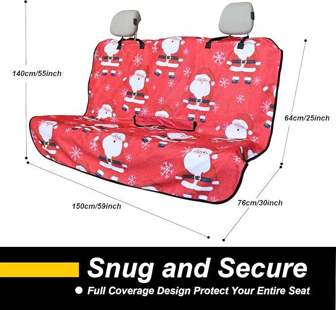 Back Seat Cover for Car Trucks Van SUV Jeep,Waterproof Rear Bench Towel Seat Covers for Dogs and Kids,Automotive Backseat Protector (Santa Claus)