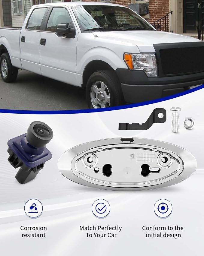 Tailgate Backup Camera with Housing Bezel Kit Fit for Ford F-150, Fit for Lincoln Mark LT 2012-2014, Backup Rear View Camera Housing Replaces AL3Z-19H511-A EL3Z-19G490-D, Wide Angle