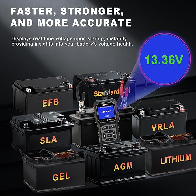 BT60 PRO Car Battery Tester 6V/12V/24V, 2–120Ah, 100–3000 CCA, AGM/Gel/Lithium, Alternator & Starter/Charging System Analyzer, QR Cloud Report (No App), Digital Checker