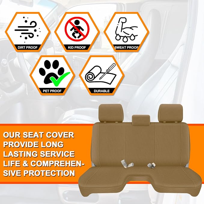 Truck Bench Seat Cover Compatible with 2005-2014 Toyota Tacoma with Large Notched, Tan