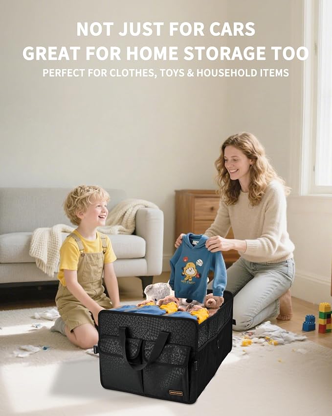 SIBOFUEGO Car Storage Combo – 70L Trunk Organizer & Leak-Proof Trash Can (Black Leopard)