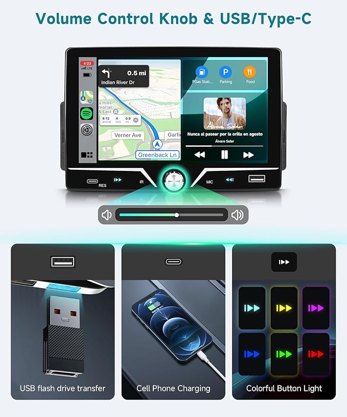 Single Din Car Stereo with Wired Carplay Android Auto, Sellrich 7 inch Touch Screen Bluetooth Single Din Car Radio with Mirror Link FM Radio USB/AUX/Type-C Ports+Backup Camera