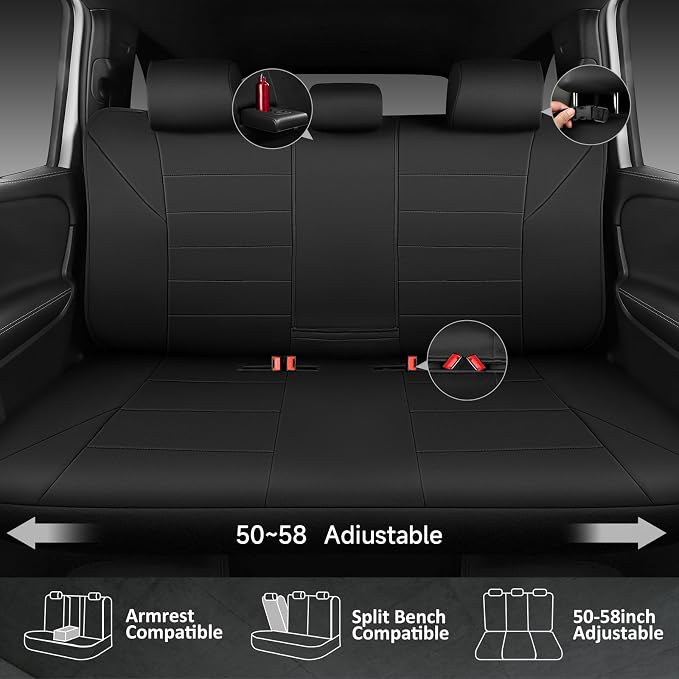 CAR PASS Neoprene Back Seat Cover, Universal Waterproof Bench Rear Seat Cover Universal Wetsuit Car Seat Cover Fit 95% Automotive Interior Covers for Cars Sedans SUVs (Rear,All Black)