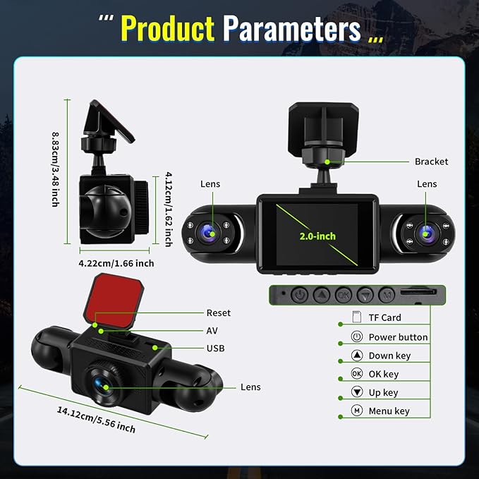 NHOPEEW 4 Channel Dash Cam 360° Front and Rear Inside Left Right, Dash Camera for Cars, Built-in Night Vision, Sensitive Motion Detection, Motion Detection, Parking Mode, Loop Recording + 32G TF Card
