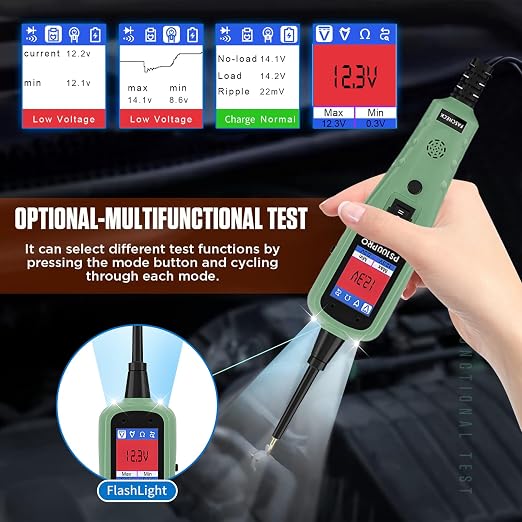 Vehicle Electrical System Circuit Tester 9-30V DC, Multifunctional Auto Circuit Diagnostic Tool with 1.77'' TFT Color Display for Car Truck Motorcycle Boat
