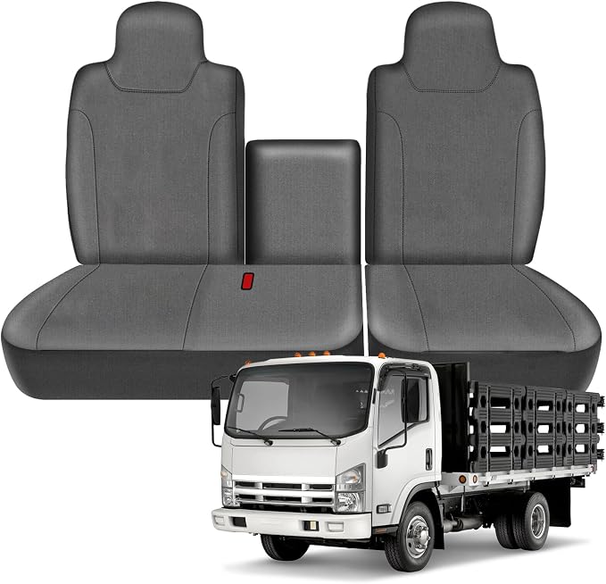 Truck Seat Cover Compatible with 2006-2024 2025 Isuzu NPR Front 40/60 Split Bench Seat Cover (Charcoal, 2006-2025)