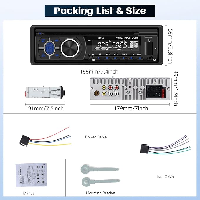 Single Din Car Radio CD Player,Car DVD Player with Bluetooth Hands-Free Calling Car Stereo MP3 Car Player Car Audio Receivers with AM/FM Radio,VCD,DVD,USB/SD Card/AUX-in MP3
