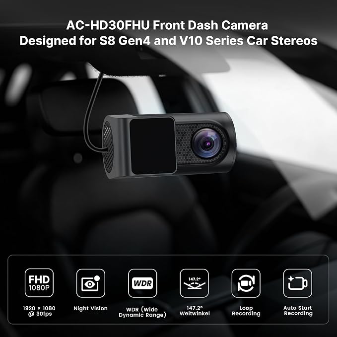 ATOTOZONE AHD1080P 30fps Front Camera,147.2° Wide Angle, Starlight Night Vision, WDR,G‑Sensor,Loop Recording,Compatible with V10, S8 GEN4, S8L Floating Screen Series, AC-HD30FHU