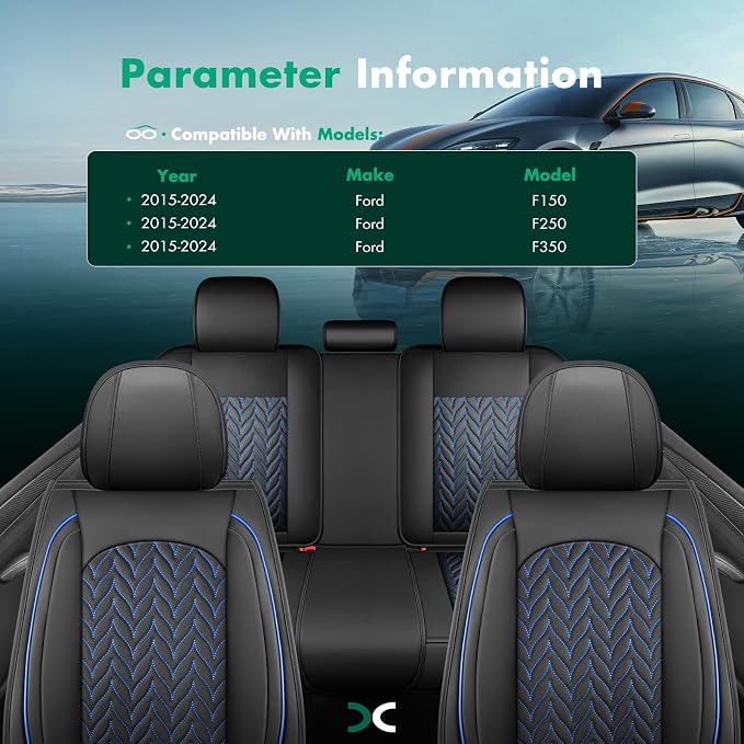 SCITOO Truck Seat Covers,Waterproof F150 Seat Covers Faux Leather Car Seat Protector Automotive Seat Cover Fits for 2015-2024 Ford F150 F250 F350 (Full Set,Black and Blue) | Leather Car Seat Covers，Airbag-compatible,Detachable design, easy to install &...