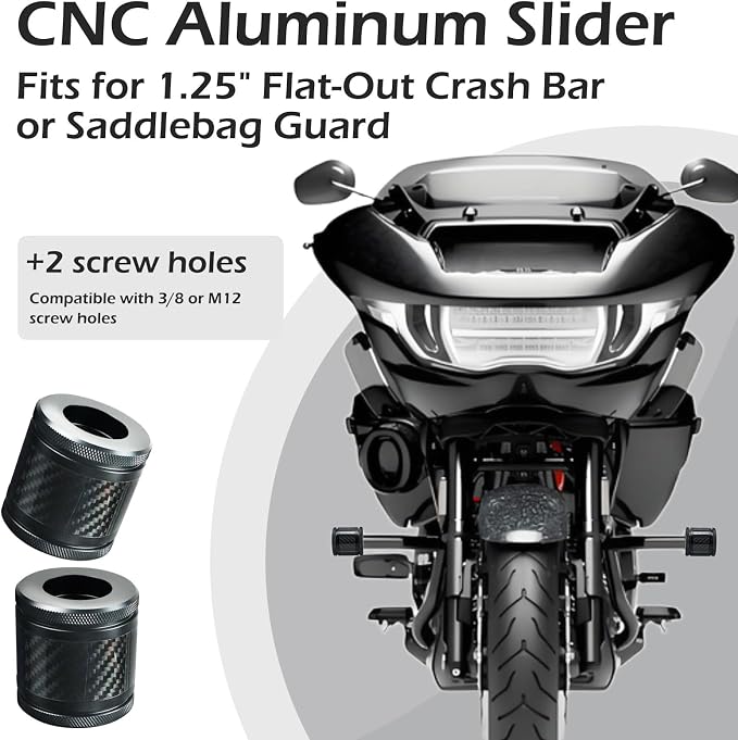 Crash Bar Sliders End Caps CNC Carbon Fiber Inlay Decorative Sliders Fits for 1.25" Front Engine Guard Rear Saddlebag Guard CNC 60mm (Black)