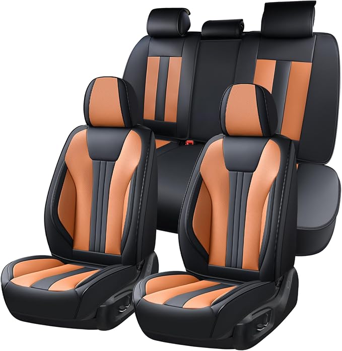 Huidasource Universal Car Seat Covers, Luxury Waterproof Faux Leather, Airbag Compatible, Easy to Install, Full Access to Seat Functions, Stain & Wear Resistant for Daily Driving, Brown & Black