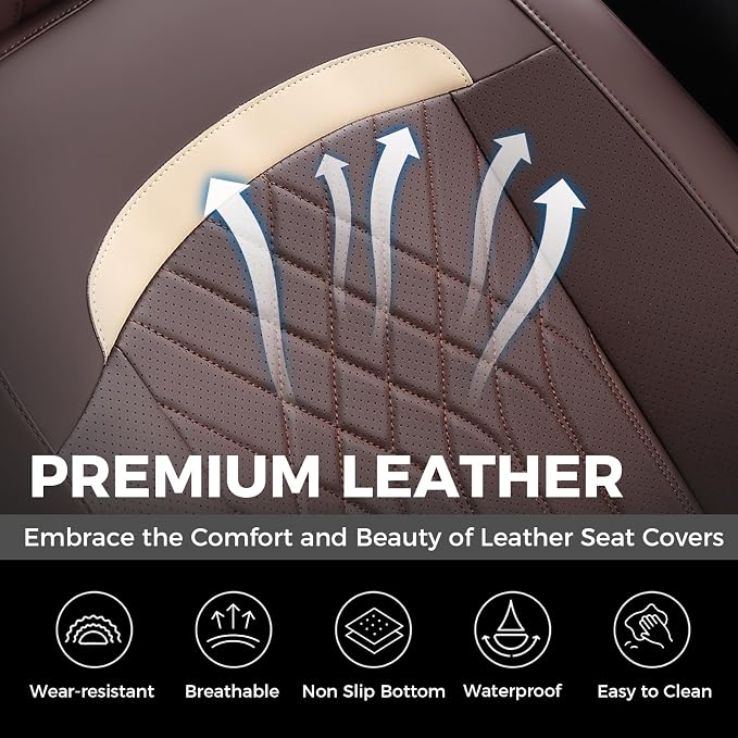 FLORICH Car Seat Covers Full Set, Leather Seat Covers for Cars, Car Seat Protector Waterproof Breathable, Universal Automotive Seat Covers, Front and Rear Car Seat Cover Fit for Most SUV Pick-up Truck