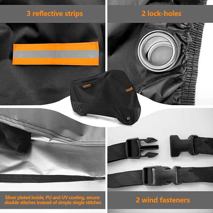 Universal Motorcycle Cover Waterproof Outdoor Storage All Weather Rain Snow Sun Winter All Season Durable with Lockholes Black Oxford 96.5" Moped Scooter Small Motorcycles Cover Protection