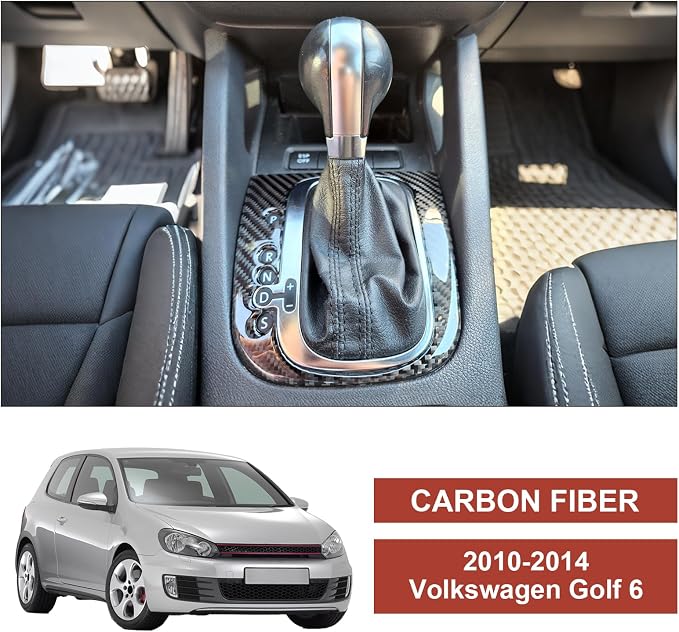Real Carbon Fiber Gear Shift Panel Trim Compatible with Volkswagen VW Golf 6 MK6 2010-2014, Interior Decal Sticker Accessories