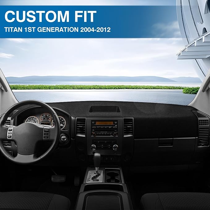 KUST Black Dash Cover for Nissan Titan 2004-2010 2011 2012 (Without Sensor, No Navi Holes) Polyester Dashboard Cover Non-Slip Center Console Dash Cover Titan Interior Accessories Sunshade No Glare