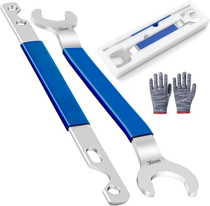 Fan Clutch Removal Tool Kit,32mm & 36mm Wrench Set with Water Pump Pulley Holder,Heavy Duty Automotive Tool for BMW Ford GM Dodge Jeep Chevy(Blue)