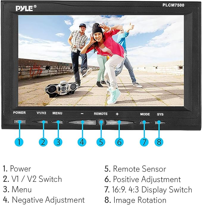 Pyle Rear View Backup Car Camera - Screen Monitor System w/ Parking and Reverse Assist Safety Distance Scale Lines, Waterproof & Night Vision, 7" LCD video Color Display for Vehicles - Pyle PLCM7500