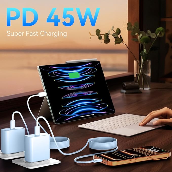 17 16 Pro Max Charger Fast Charging, 45W Super Fast USB C Charger Block with 10FT Long Charging Cord for Phones 17 16 Pro Max/1716 Pro/17 16 15, Android-Blue
