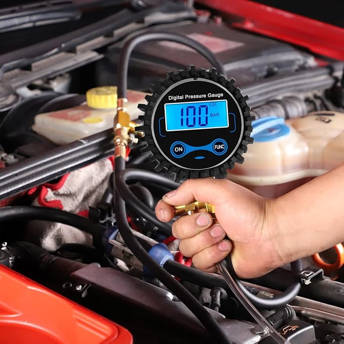 BETOOLL Digital Fuel Pressure Tester Kit - Fuel Pressure Gauge 0-300 PSI with 9.49,7.89,6.30 Fuel Line Fittings Automotive Test Tool Kit