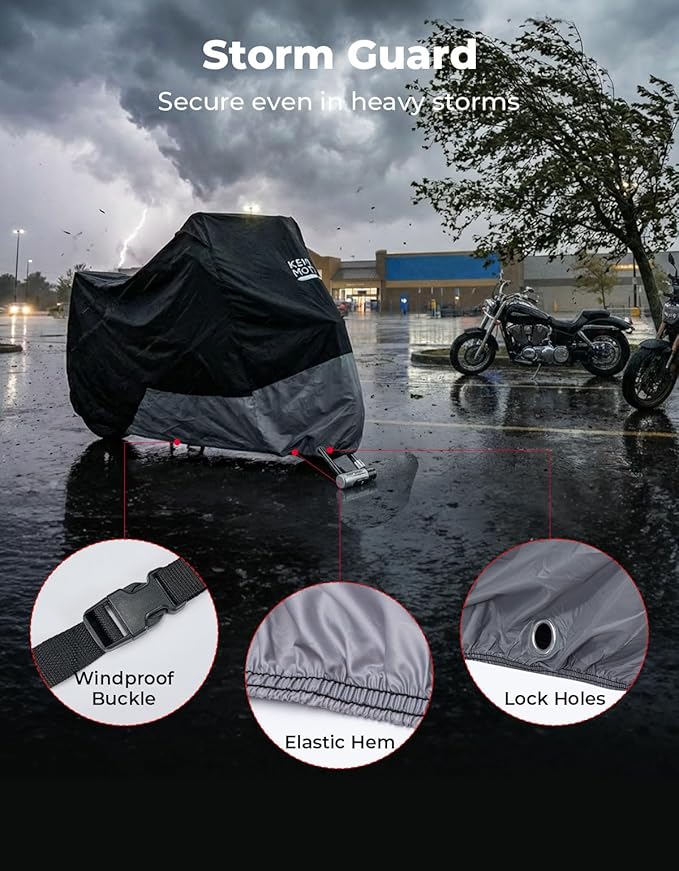KEMIMOTO Heavy Duty 420D Waterproof Motorcycle Cover for Fit for Ninja 500 650 400 R1 R3 CBR GSXR ZX-6R S1000R Sport Bikes Outdoor All-Weather Protection for Rain Snow Sun Dust Cover with Lock Hole
