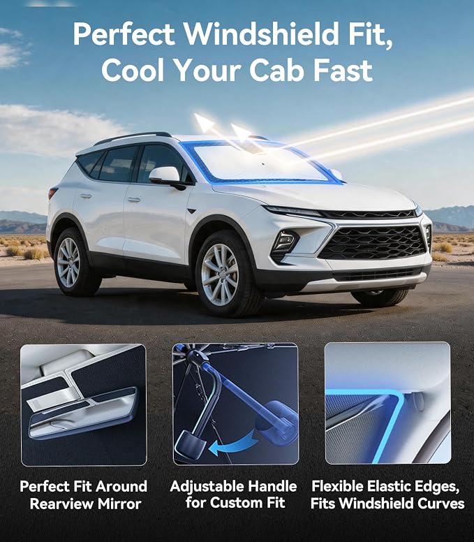 Nmoiss [Vinyl Coating Heat Shield] Windshield Sun Shade Umbrella Custom for Blazer, Protect Car from Sun Rays & Heat Damage Keep Cool and Protect Interior