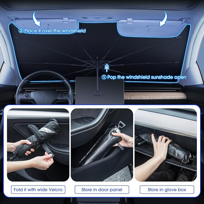 helloleiboo 𝟐𝟎𝟐5 𝑼𝑷𝑮𝑹𝑨𝑫𝑬 Foldable Car Windshield Sun Shade Umbrella,360° Rotating Sunshade for Car Windshield Front Window Reflective Heat Automotive Interior Sun Protection for Cars Trucks