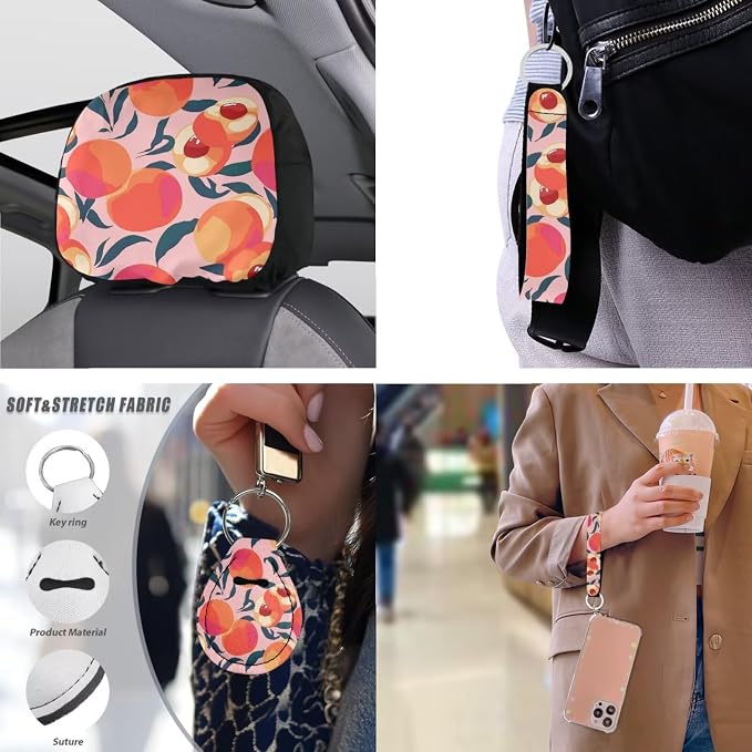 10 Pcs Peach Car Seat Covers, Honey Peaches Lover Breathable Full Set Vehicle Seat Protector, Watercolor Summer Fruit Steering Wheel Cover Universal Fit for SUV