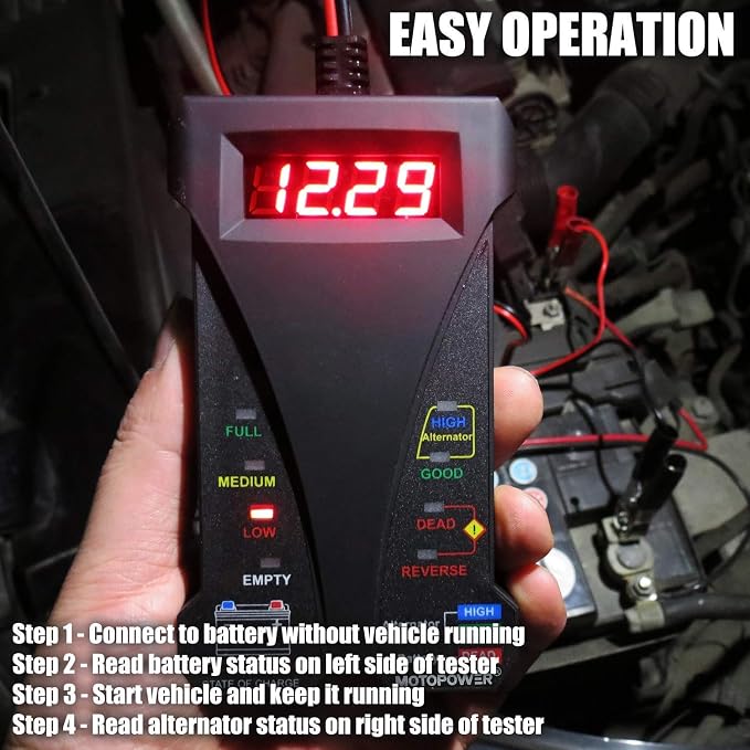 MOTOPOWER MP0514A 12V Battery Tester with MP69033 Car OBD2 Code Reader Scanner