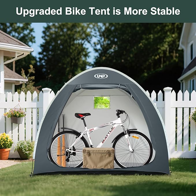 UNP Bike Storage Shed Tent, Portable Outdoor Bike Storage Tent with 210D Oxford Thick PU4000 Waterproof for 1/2/3/4 Bikes, Bike Covers Storage Shed for Bicycles, Lawn Mower, Garden Tools