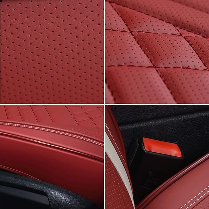 GXT Deluxe Faux Leather Full Coverage Car Seat Cover Anti-Slip Universal Fits for Sedans SUV Pick-up Truck with Headrests,Interior Accessories(Red)