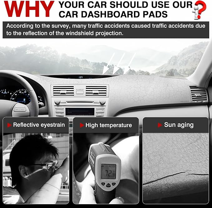 Autorder Dashboard Cover Mat for 2007-2011 Toyota Camry Accessories Dash Cover Upgrade Velvet Dash Mat Sunshade Glare UV Rays Protector