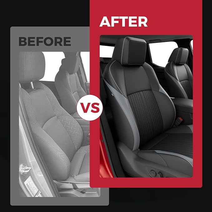 FREESOO Custom Fit Toyota Tacoma Seat Covers Full Set, Full Coverage Waterproof Leather Seat Covers, Double Cab Sr,Sr5,TRD Sport,TRD Off-Road,Limited, Seat Covers for Cars Seat Protector