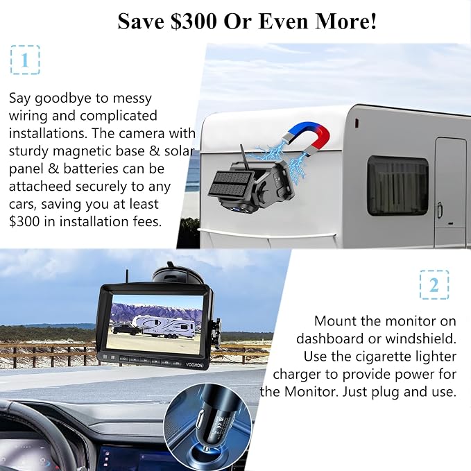 VOONOA Magnetic Wireless Backup Camera, Add-on or Replacement Camera for VOONOA VN003 Only, 9600mAh Rechargeable Battery Solar Back up Camera for Car RV Truck Trailer