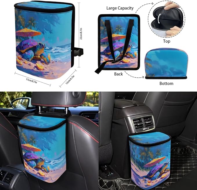 Forchrinse 15Pcs Hawaiian Sea Turtle Car Seat Cover Set with Steering Wheel Cover Armrest Shoulder Pads Handbrake Gear Cover Garbage Can Universal Women Auto Interior Accessories